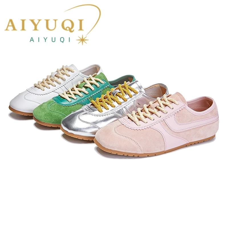 kf-Sdcc53c0707f145f38b0544dbb7f0cae5t German Training Shoes Women 2025 New Genuine Leather Women Sneakers Flat Lace-up Retro Large Size Forrest Gump Shoes Women - Image 1