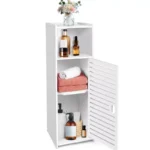 Waterproof 3-layers Storage Cabinet With Door Bathroom Storage Cabinet Free Standing Cabinet Organizer For Bedroom, living Rooms