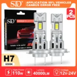 S&D H7 LED Car Headlight 40000LM 6500K Canbus Error Free H7 Car Bulbs 110W Plug and Play Wireless Auto Headlamp with Cooling Fan