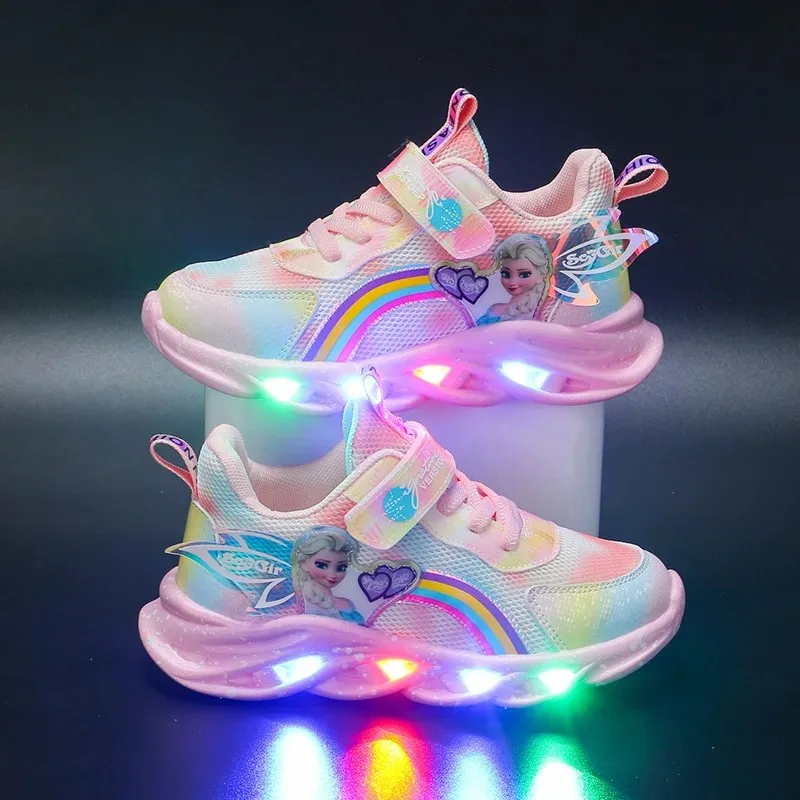 kf-Se8e4186d72c04b3ba3956df0707b96a1q Disney Girls' Casual Shoes Led Lights Mesh Breathable Children's Sports Princess Elsa Pink Purple Shoes Sneakers Size 22-35 - Image 1
