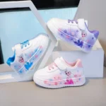 Disney Girls' White Shoes PU Leather Cartoon Princess Elsa Frozen Shoes Spring Girl Baby Waterproof Sports Shoes Flats Size