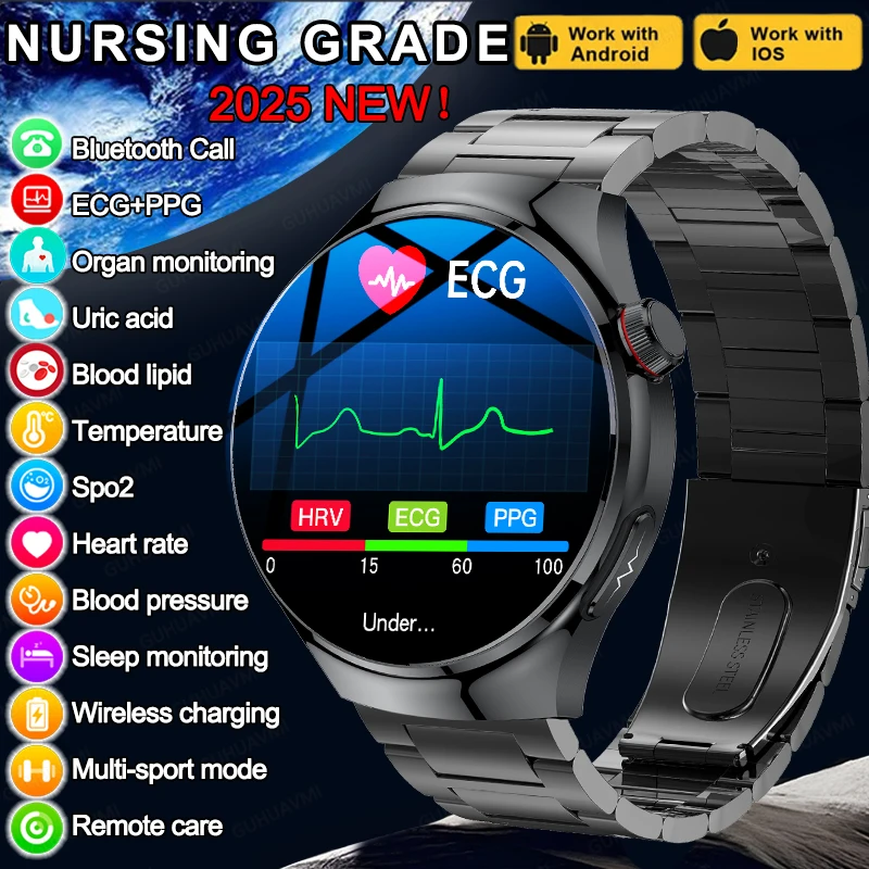 kf-Sf2faacadb606403dbe36af2c803f6af00 2025 New Nursing Grade Smart Watch Blood oxygen Blood Lipid Uric Acid ECG+PPG Body Temperature Bluetooth Call Health Smartwatch - Image 1
