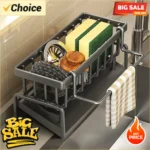 1Pc Multifunctional Plastic Kitchen Shelf Rag Storage Drainage Shelf,No-Punch Adhesive Spice Rack,Sink Tap Drain Rack with Hooks