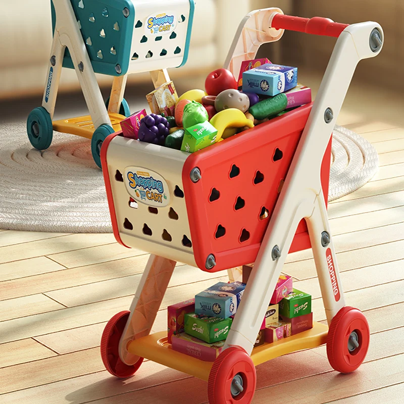 kf-S7751af5da0aa408ea5a6da90c4d83b3a9 Shopping cart toy baby small trolley children play house fruit cut music kitchen supermarket men and girls Early Education toys - Image 1