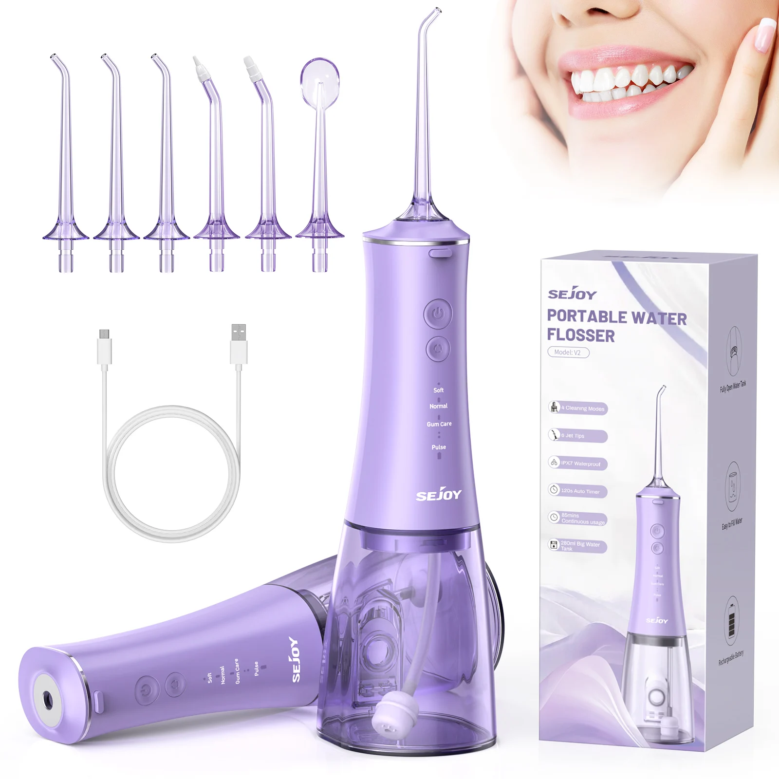 kf-S8e6c99235e5042c8aa6d6055c9f583f7g SEJOY Portable Oral Irrigator Water Flosser Dental Teeth Whitening 230ML Tank 5 Modes 8 Jet Tips Washing Machine - Image 1