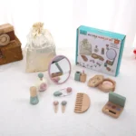 Wooden Beauty Salon Play Set Wooden Makeup Set Girls MakeUp Dressing Table Cosmetics Toys Birthday Gifts For Children