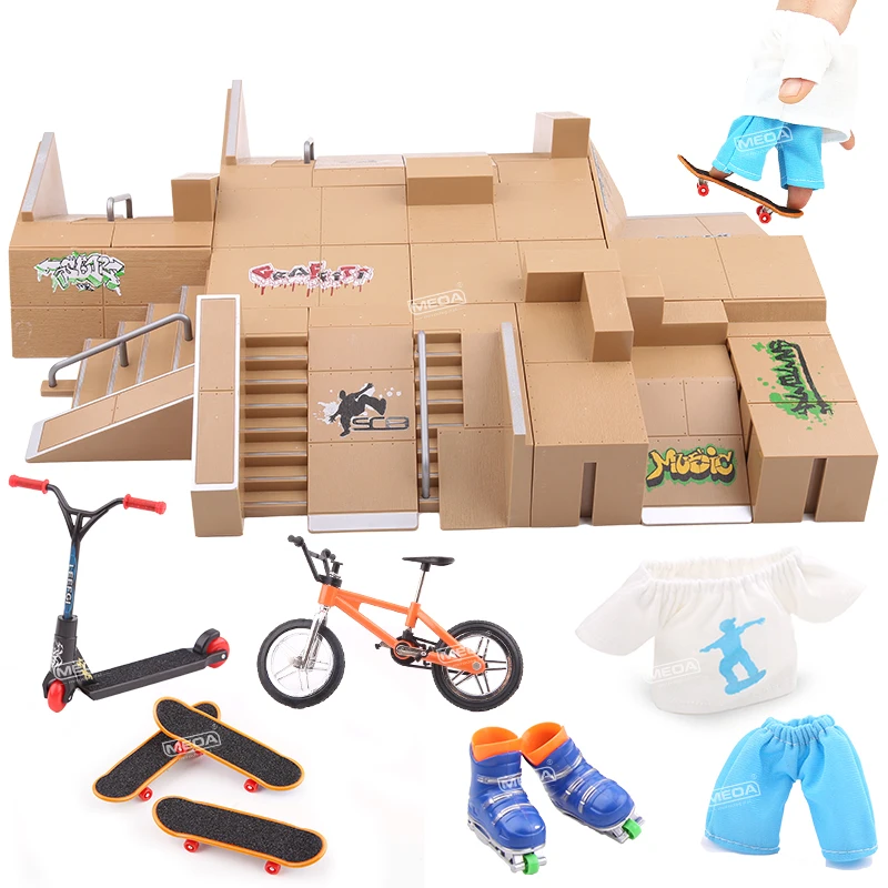 kf-Sf5321b045b864632820671421d0f87257 DIY Finger Skateboard Deck Ramp Set Pro Fingerboard Mini Skatepark Kit Mini Stunt Finger Board Skate Training for Kids Gifts - Image 1